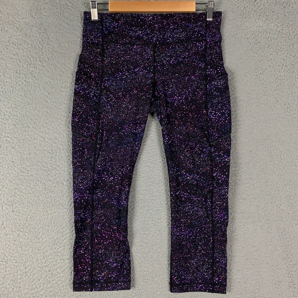 Lululemon Speed Up Crop Leggings Women's 8 Purple Sparkle Dot Multi Running Yoga